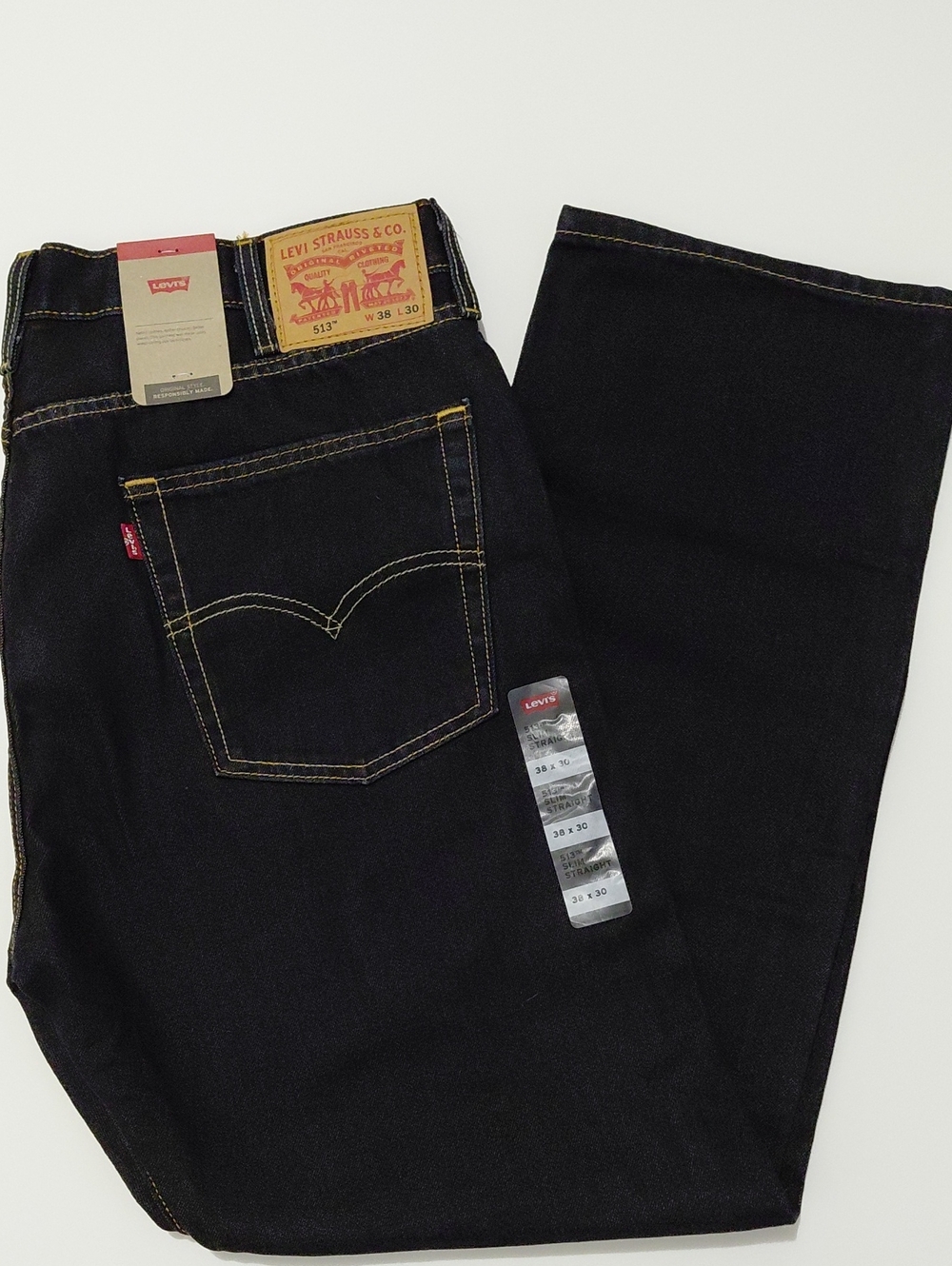 NWT Levi's 38x30 513 Slim Straight Leg Mens Jeans Dark Wash Blue